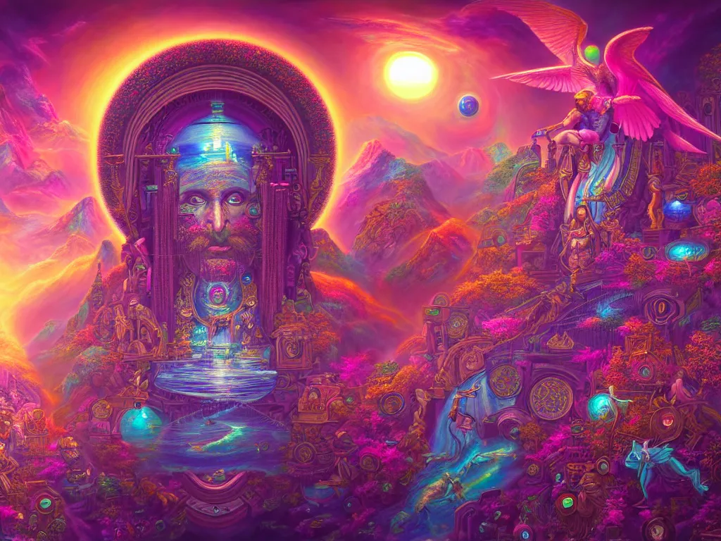 Image similar to a beautiful hyperdetailed painting of divine human spiritual evolution, retrowave fantasy, wallpaper, highly detailed, trending on artstation.