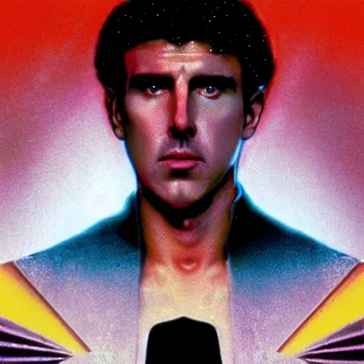 Prompt: Weird al Yankovic as Rick Deckard on blade runner 1982, slightly smiling, wide angle lens, movie still, in color, movie frame, detailed face, symmetrical face, 4k