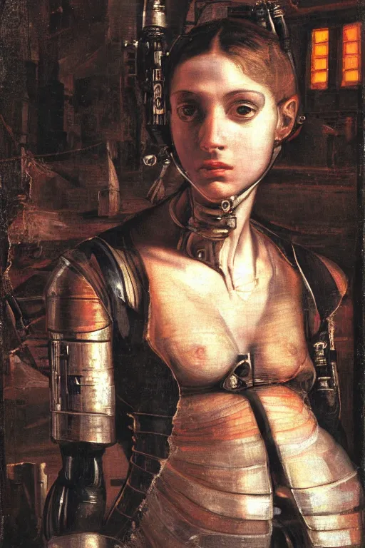 Image similar to a close - up portrait of a cyberpunk cyborg girl, by tintoretto, rule of thirds