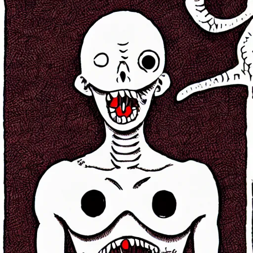 Image similar to I have no mouth and I must scream. In the style of Junji Ito.