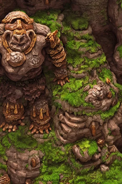 Image similar to zelda fantasy art giant golem troll wood rock greeble gemstone, global illumination ray tracing hdr fanart arstation by sung choi and eric pfeiffer and gabriel garza and casper konefal