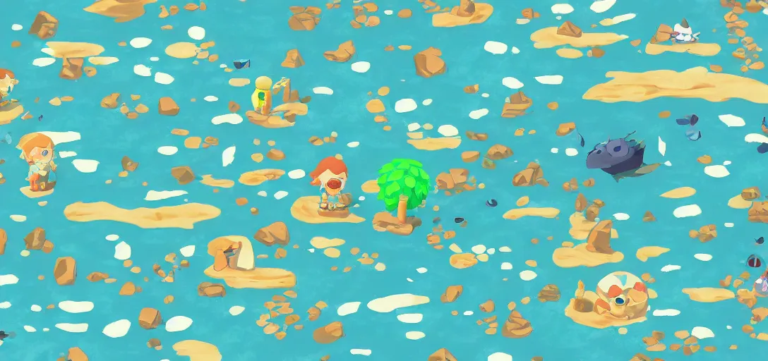 Image similar to pattern of water - zelda wind waker, ghibli, animal crossing, summer vibe, desktop wallpaper