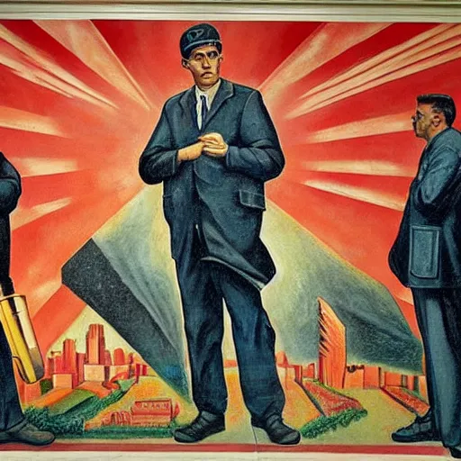 Image similar to the word daily!!!!!!!!!!!!!!!!!!!!!!!! depicted in a socialist realist mural