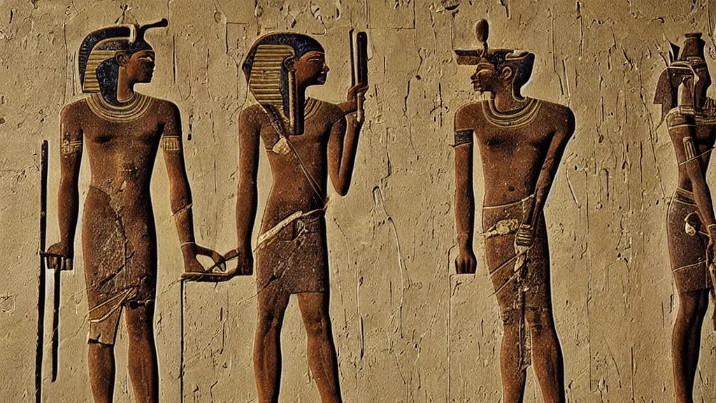 Prompt: ancient egyptian art of egyptian gods