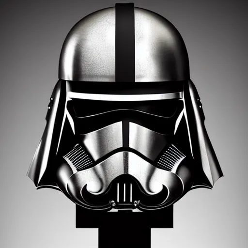 Prompt: bust portrait of a knight, high detail, silver, steel, helmet, ornate decoration, gold trim, storm trooper, mandalorian, darth revan, star wars, octane, unreal 5