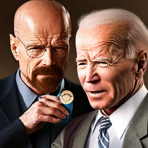 Prompt: Walter White is awarded the Presidential Medal of Freedom from Joe Biden in Breaking Bad