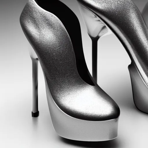 Image similar to medieval silver high heels, photoshoot, photography, 4 k, hyper realistic