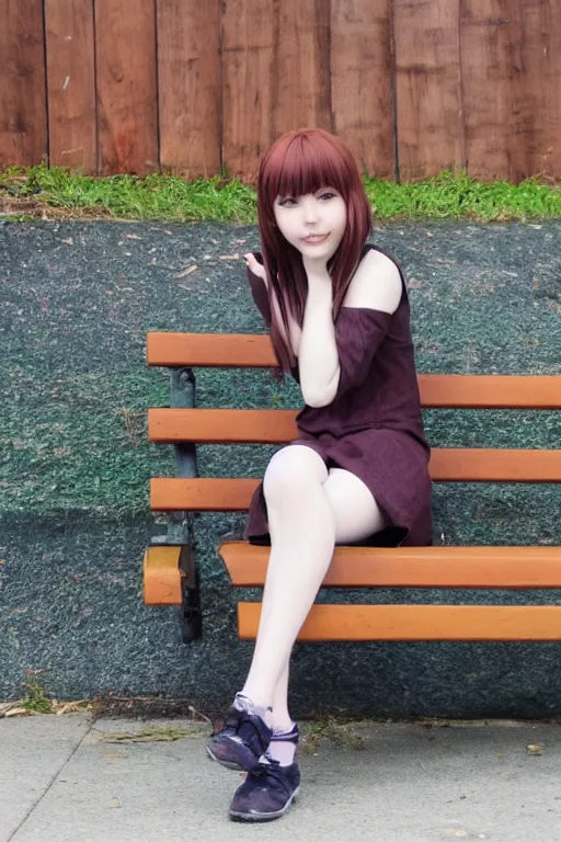 Image similar to anime girl sitting on a bench