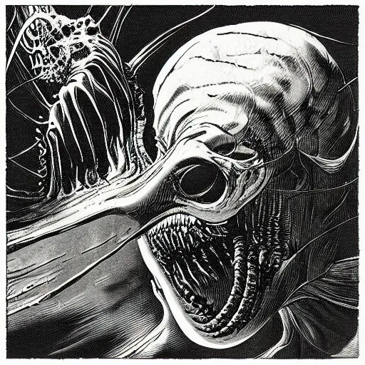 Prompt: “ david cronenberg ” “ bernie wrightson ” aquatic horror shape diablo canyon 1 0 2 4 x 1 0 2 4