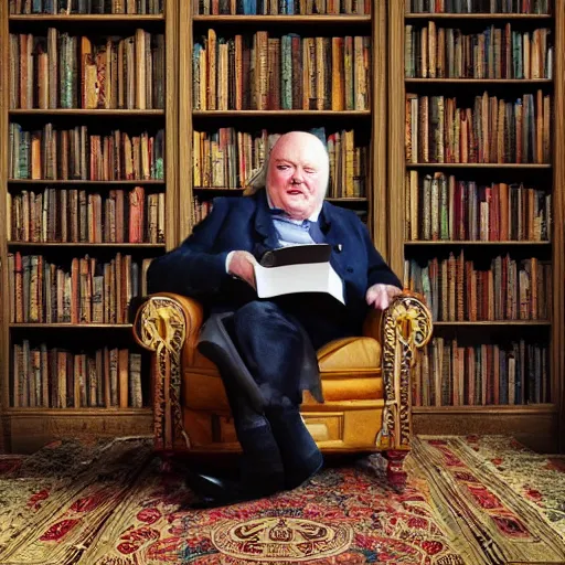 Prompt: sir patrick moore in a comfy armchair in his library, hyper detailed, dramatic lighting, cgsociety, realistic, hyper detailed, insane details, intricate, dramatic lighting, hypermaximalist, golden ratio, rule of thirds, octane render, weta digital, micro details, ultra wide angle, artstation trending, 8 k,