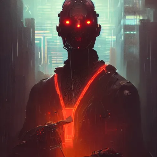 Image similar to portrait of a horrific cyberpunk monster, concept by greg rutkowski, highly detailed, sci-fi, sharp focus,