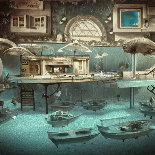 Image similar to underwater city 1 9 5 0 s realistic retro