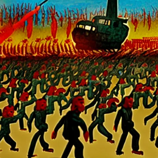 Prompt: fall of saigon by otto dix, claymation