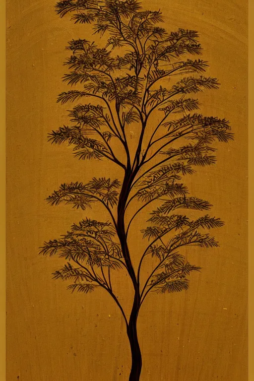 Prompt: a tree, egyptian papyrus painting, intricate, elegant, highly detailed, smooth, sharp focus, artstation