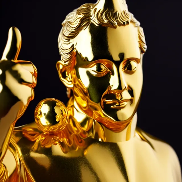 Image similar to shiny luxurious gold statue of cowardly idiot