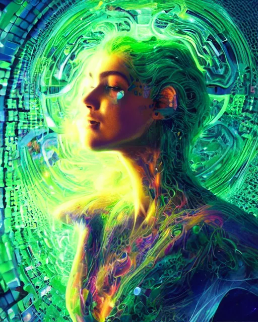 Image similar to a powerful energy psychedelic matrix goddess, by alexander fedosav, hyper detailed digital matte painting, concept art, hyperrealism, 1 6 k resolution, cinema 4 d, 8 k resolution, trending on artstation, behance hd, a masterpiece, by stephan martiniere, particles, cel - shaded, power bright neon energy, by david a. hardy,