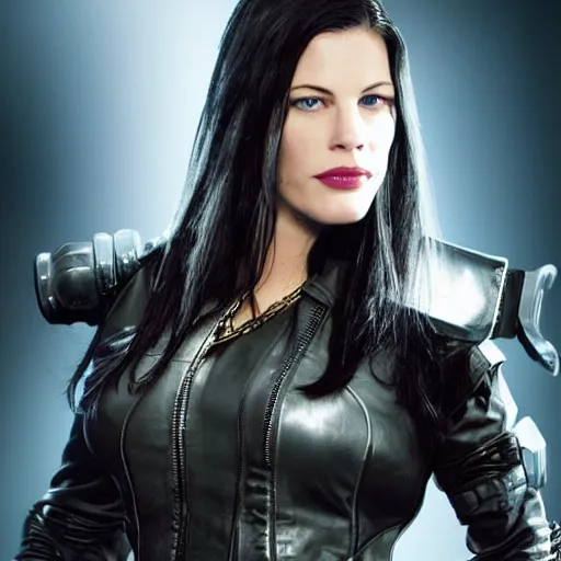 Prompt: full shot photo of liv tyler as a cyberpunk thief warrior