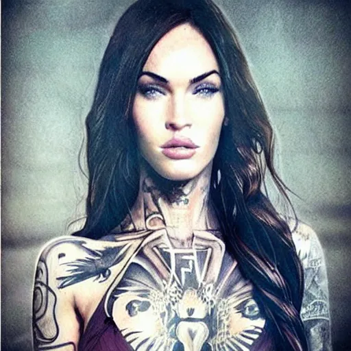 Image similar to megan fox beautiful mountains, double exposure effect, medium sized tattoo sketch, amazing detail, on pinterest