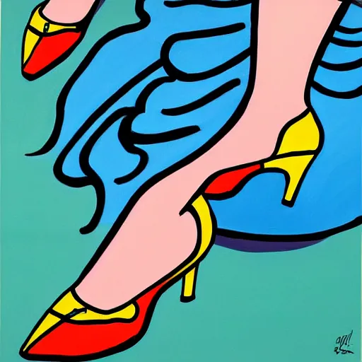 Prompt: easy to watch peaceful painting of a woman's feet in high heeled sandals by Roy Liechtenstein