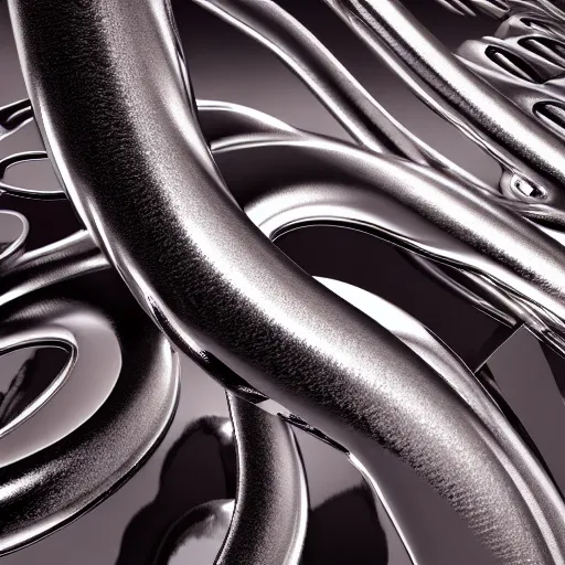 Image similar to hyperfuturism abstract 3 d object, liquid metal, chrome, fur, octane render, high detail