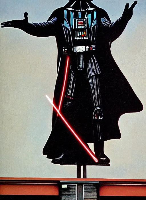 Image similar to a norman rockwell painting of darth vader on an i - beam