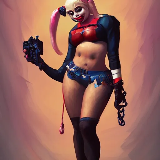 Image similar to Harley Quinn but she's a beautiful ape with long pony tails on either side of her head, mucha, mayhem, illustration, by James Jean, artgerm, octane render, by John Coltrane and Marc Simonetti, Manic, inspired by Greg rutkowski, colorful, studio lighting, blender,