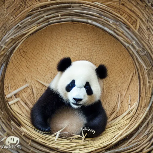 Image similar to small panda, Surrounded by a circle of bamboo