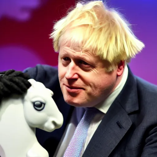 Prompt: Boris Johnson smacks a pony