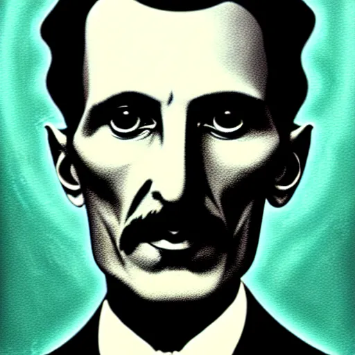 Image similar to An extremely psychedelic portrait of Nikola Tesla, surreal, LSD, face, detailed, intricate, elegant, lithe, highly detailed, digital painting, artstation, concept art, smooth, sharp focus, illustration