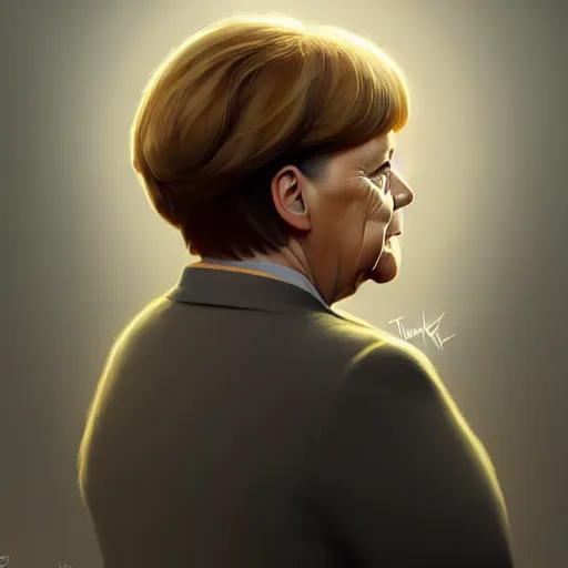 Prompt: Angela merkel has a big big brain. Detailed digital art by greg rutkowski, Thomas kinkade, Keith Parkinson, artstation, cgsociety, deviantart, 8k, HD