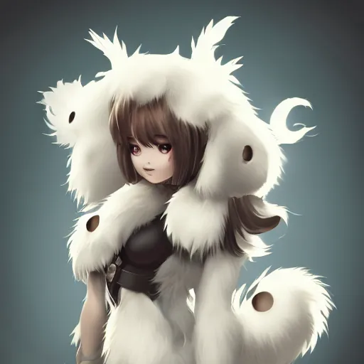 Image similar to cute furry girl with four arms, big fluffy ears, white fur and dark skin, dramatic lighting, cinematic, artstation, anime style