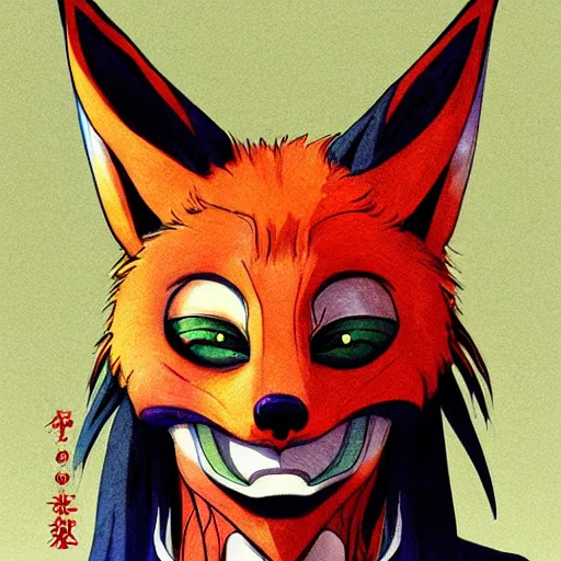 Prompt: portrait of trickster in the fox mask, anime fantasy illustration by tomoyuki yamasaki, kyoto studio, madhouse, ufotable, trending on artstation