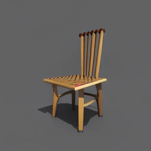 Prompt: 3 d object of chair rendered in isometric game, isometric art, centralised, mohamed chahin, blender cycles render, solid colours material, no background and shadows