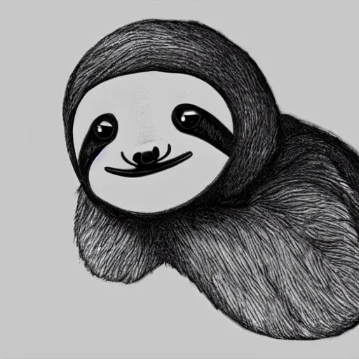 Image similar to sloth stoned af, noir animation, drawing, contrast shadows, detailed fur