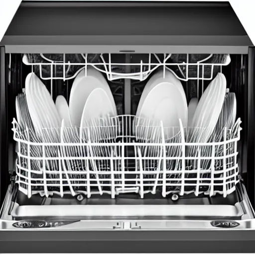 Prompt: open dishwasher with cast iron skillet inside, high quality 4k resolution