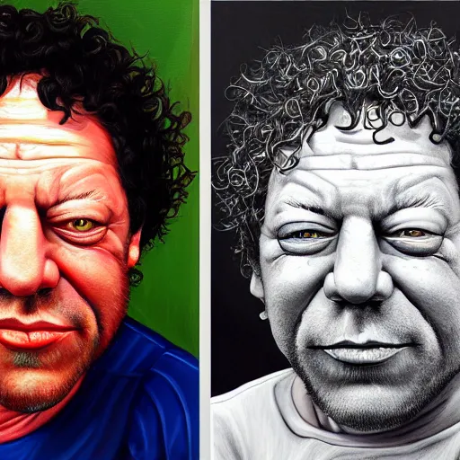 Image similar to Caricature portraits done of Gene Ween and Dean Ween, realistic, hyperrealistic, very realistic, highly detailed, very detailed, extremely detailed, detailed, oil painting, digital art, trending on artstation