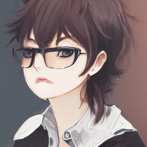 Image similar to portrait of a girl with short brown hair, wearing a white blouse and black choker, smoking a cigarette, drawn by WLOP, by Avetetsuya Studios, attractive character, colored sketch anime manga panel, unsaturated, dull colors, trending on Artstation