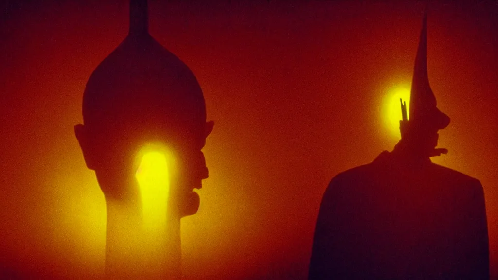 Prompt: the bright glowing head of a preacher in church, film still from the movie directed by denis villeneuve and david cronenberg with art direction by zdzisław beksinski and dr. seuss