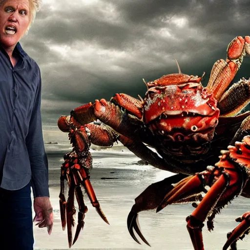 Image similar to stunning award winning hyperrealistic hdr 8 k highly detailed photo of garry busey fighting a giant humanoid crab