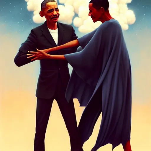 Image similar to will smith by tom bagshaw, slapping barrack obama by tom bagshaw, digital art by ilya kuvshinov