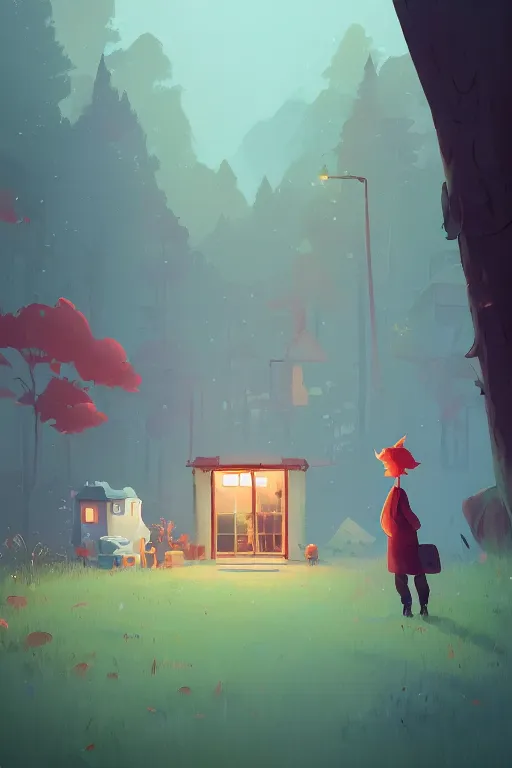 Image similar to a moment of pure bliss in front of the small house in the forest, cory loftis, james gilleard, atey ghailan, goro fujita, character art, exquisite lighting, clear focus, very coherent, plain background, dramatic painting