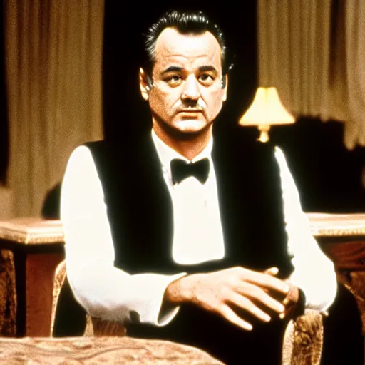 Image similar to bill murray plays the godfather, film still, promotional shot