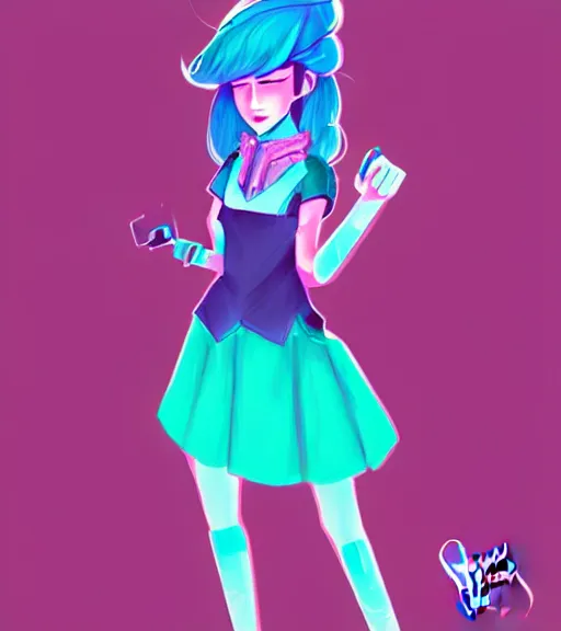 Image similar to female character inspired by 9 0's fashion and by madeline from celeste, art by rossdraws