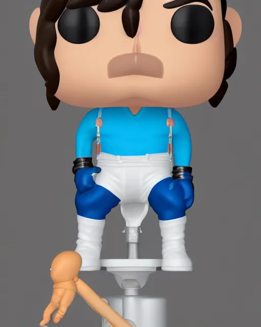 Prompt: 3 d render of a freddie mercury, white sleeveless tank top blue jeans as a funko pop!, four, studio lighting, white background, single body, no shadow, blender, trending on artstation, 8 k, highly detailed