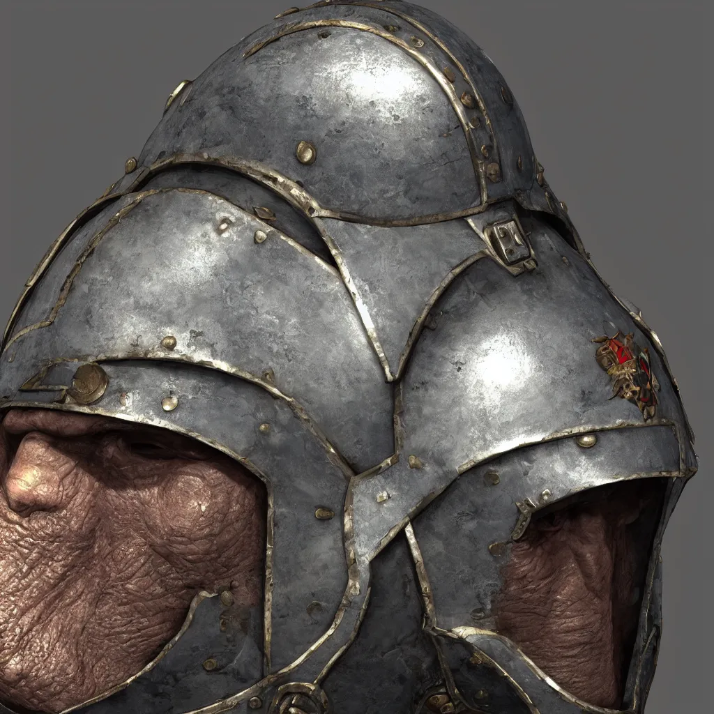 Image similar to medieval space marine helmet, unreal engine, 8 k, ultra realistic, ultra detail