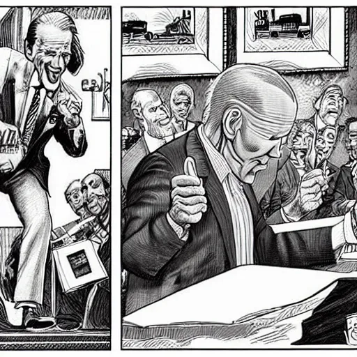 Image similar to The Artwork of R. Crumb and his Cheap Suit - Joe Biden and Kamala Harris, pencil and colored marker artwork, trailer-trash lifestyle