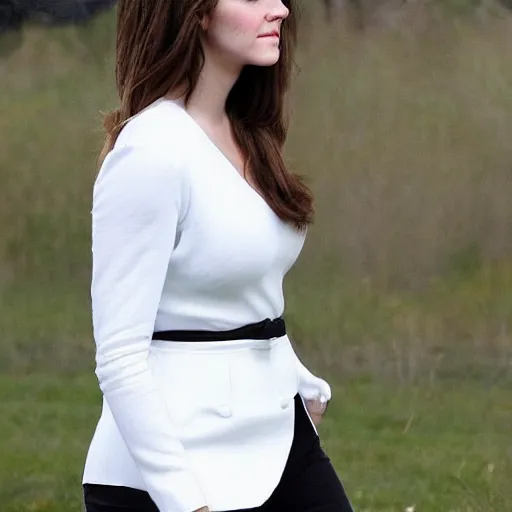 Image similar to a full - figure profile photograph of a woman who is a genetic combination of emma watson and kim kardashian