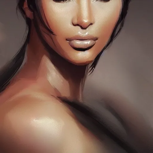 Image similar to “ portrait of kim kardashian by greg rutkowski, young, attractive, highly detailed portrait, scifi, digital painting, artstation, concept art, smooth, sharp foccus ilustration, artstation hq ”