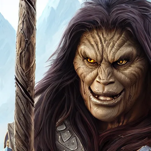 Prompt: thorkana orc woman with human features, highly detailed, character art, portrait, 8 k, professional art,