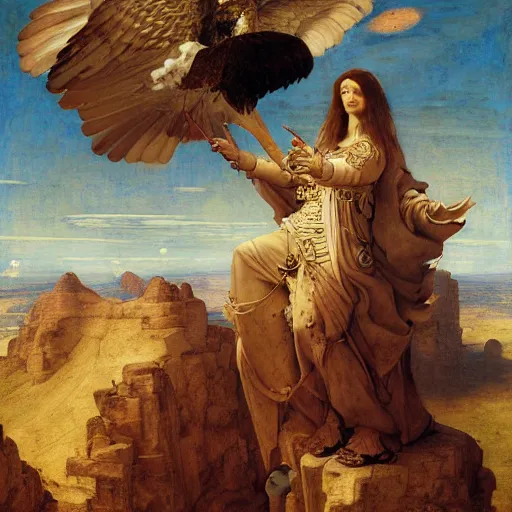 Prompt: masterpiece desert eagle soaring over medieval cunning unholy artifacts, by Edgar Maxence and Ross Tran and Michael Whelan and Da Vinci and Caravaggio and J.M.W Turner and Brueghel intricate line drawings, unknwon intercession, detailed and beautiful intricate faces, 4k resolution